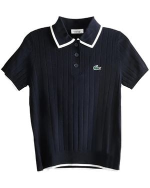 Lacoste Ribbed-Knit Short-Sleeve Polo Shirt - Blue