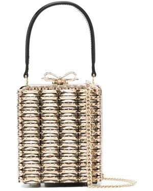 Self-Portrait Crystal-Embellished Top-Handle Mini Bag - White