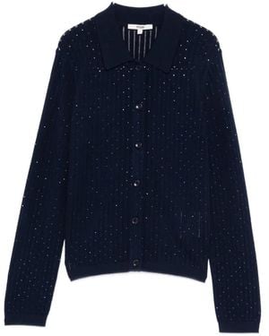 Maje Pointelle-Knit Rhinestone-Embellished Cardigan - Blue