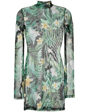 Philipp Plein Graphic-Print Long-Sleeve Mini Dress - Green