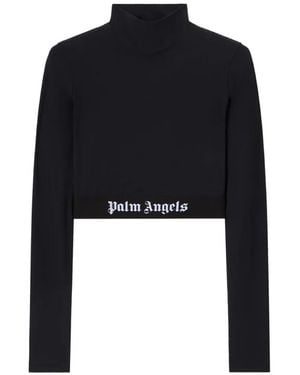 Palm Angels Logo Waistband Mockneck Top - Black