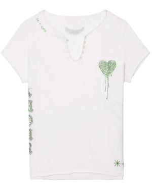 Zadig & Voltaire T-Shirt Henley Con Applicazione A Cuore - Bianco