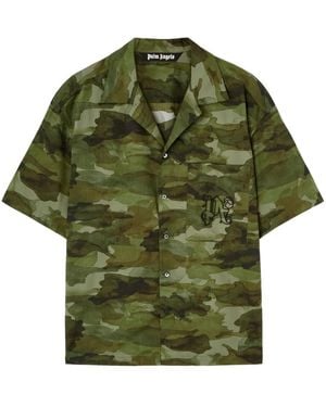 Palm Angels Camouflage-Print Cotton Shirt - Green