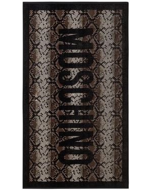 Moschino Snake-Print Logo Beach Towel - Black