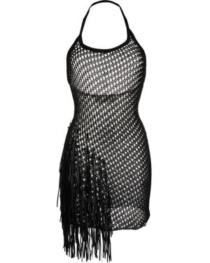 1017 ALYX 9SM Fringe-Trim Crochet-Knit Mini Dress - Black