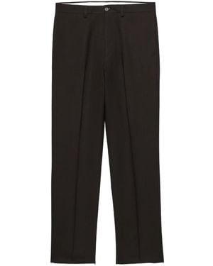 Prada Wool Fleece Straight Flat-Front Trousers - Black