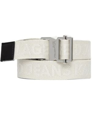KARL LAGERFELD Logo-Jacquard Webbed Belt - White