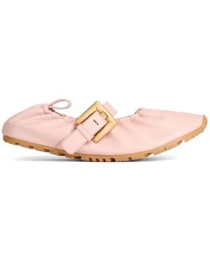 Balmain Anthem Smooth-Leather Ballet Flats - Pink