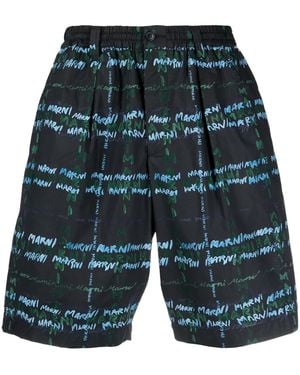 Marni Logo Printed Wide Short - Blue
