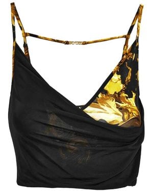 Versace Jeans Couture Printed Draped Tank Top - Black