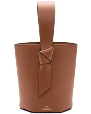 La Portegna Julieta Knotted Leather Bucket Bag - Brown