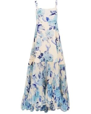 Azeeza Bellevue Floral-Pattern Midi Dress - Blue
