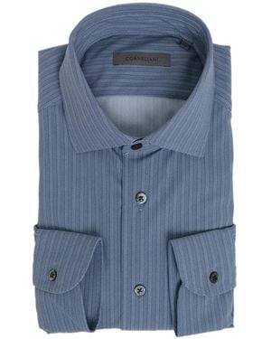 Corneliani Camisa Con Motivo De Espiga Y Cuello Francés - Azul
