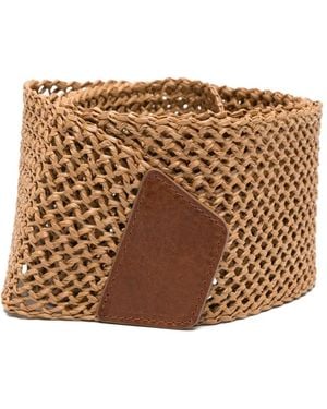 Antonelli Woven Leather-Appliqued Belt - Brown