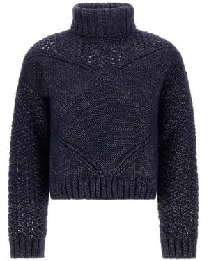 Herno Openwork-Knit Turtleneck Jumper - Blue