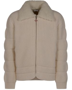 CASABLANCA Zip-Up Ribbed Cardigan - Brown