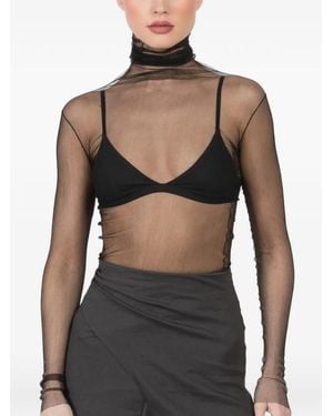Cortana Tulle Turtleneck Sheer Top - Black