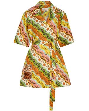 ALÉMAIS Janine Graphic-Print Belted Mini Dress - Yellow