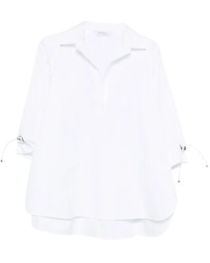 Max Mara Feminine Polo With Open Collar And Slits - White