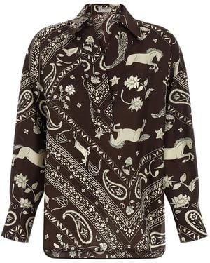 Alberto Biani Printed V-Neck Blouse - Grey