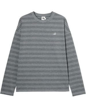B+ AB Striped Embroidered T-Shirt - Grey