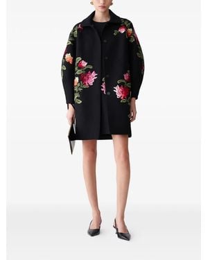 Carolina Herrera Cocoon Jas Met Geborduurde Chrysant - Zwart