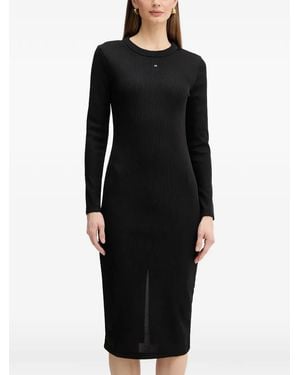 ARMANI EXCHANGE Long-Sleeve Ribbed Midi Dress - Black
