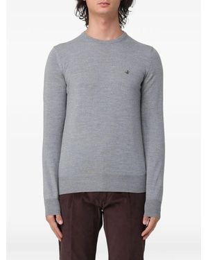 Brooksfield Logo-Embroidered Wool Sweater - Gray