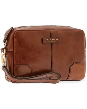 The Bridge Logo-Plaque Leather Clutch Bag - Brown