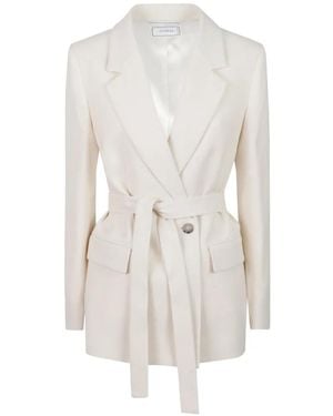Peserico Belted Notch-Lapel Jacket - White