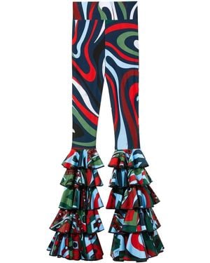 PUCCI Marmo-Print Ruffle-Detail Leggings - Red
