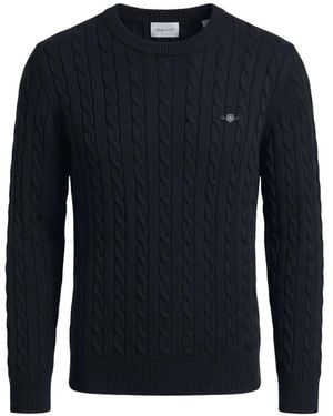 GANT Classic Cable-Knit Embroidered-Logo Sweater - Blue
