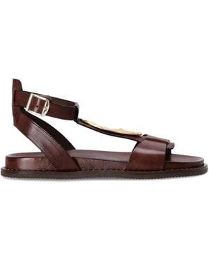 Kotris Sandals T-Strap Leather Sandals - Brown