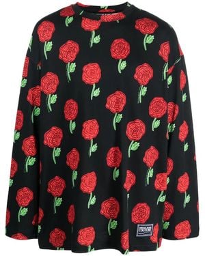 Versace Jeans Couture Interlock Rose-Print Oversized T-Shirt - Red