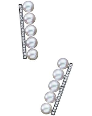 Tasaki 18Kt Colleciton Line Balance Plus Diamonds Pavé Earrings - White