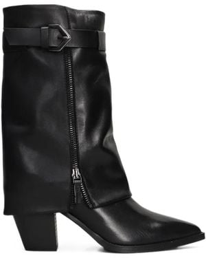 Julie Dee Buckled Foldover-Top Boots - Black