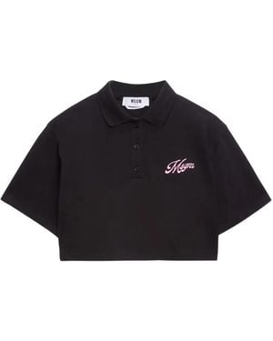 MSGM Logo Crop Polo Top - Black