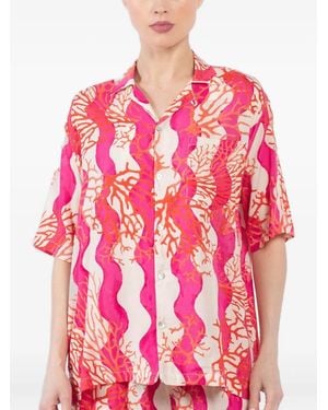 Natalie Martin Coral-Print Short-Sleeve Shirt - Pink