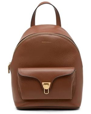 Coccinelle Beat Generation Logo-Print Pebbled-Leather Backpack - Brown