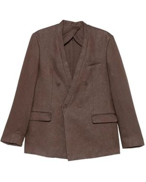MARSĒM Double-Breasted Collarless Blazer - Brown