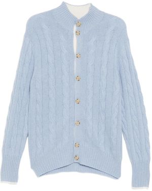 N.Peal Cashmere Jermyn Cable Cardigan - Blue