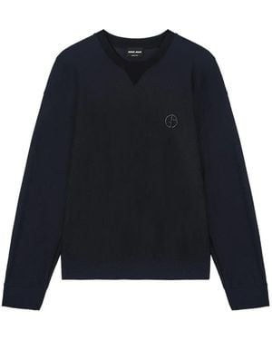 Giorgio Armani Textured Logo Jumper - Blue