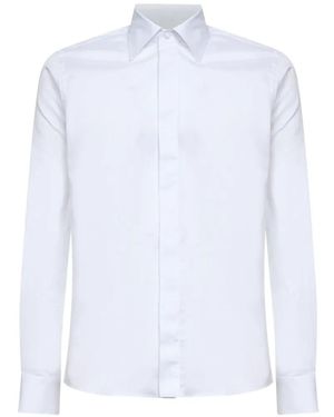 Tagliatore Covered-Button Long-Sleeve Shirt - White