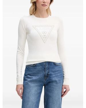 Guess Logo-Embellished Long-Sleeve Jumper - White