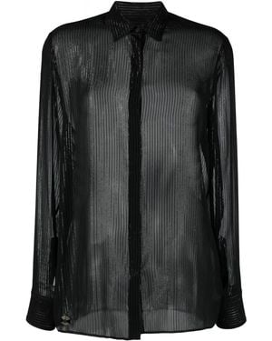 Philipp Plein Semi-Sheer Button-Down Shirt - Black