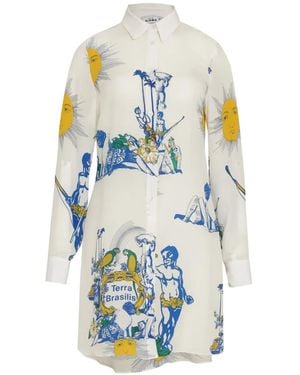 Amir Slama Printed Shirt Mini Dress - White