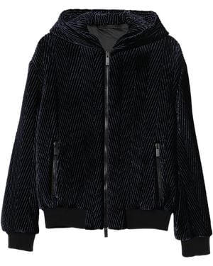 Giorgio Armani Herringbone-Pattern Hooded Jacket - Black