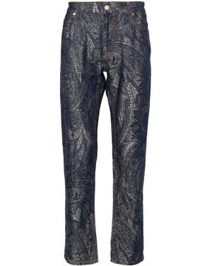 Etro Paisley-Jacquard Straight-Leg Trousers - Blue