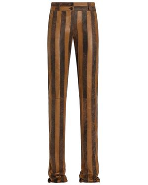 Dolce & Gabbana Leather Striped Slim Trousers - Brown