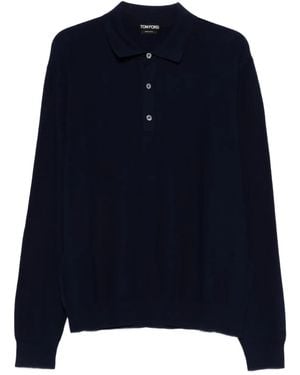 Tom Ford Silk Cotton Pique Polo - Blue
